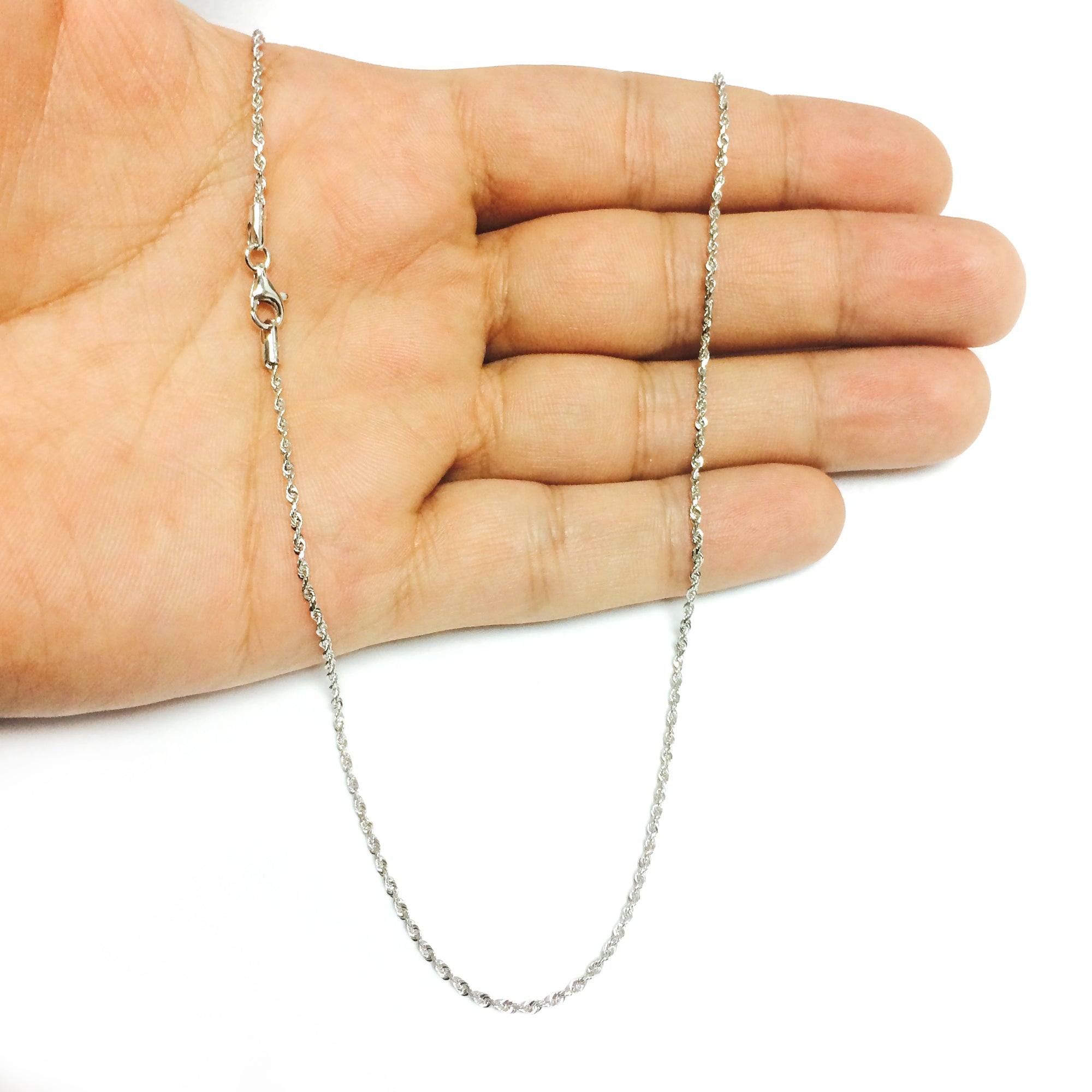 Collier chaîne en corde taillée en diamant en or massif blanc 14 carats, bijoux de créateur fins de 1,5 mm pour hommes et femmes