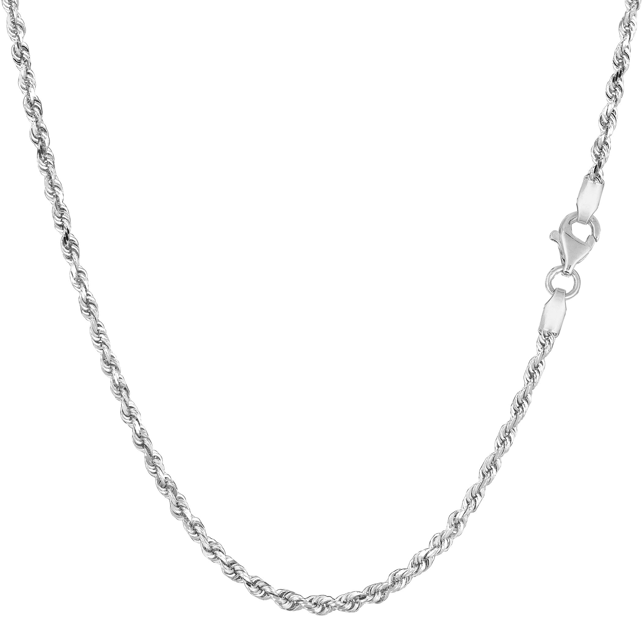 Collar de cadena de cuerda con corte de diamante de oro macizo blanco de 14 quilates, joyería fina de diseño de 2,0 mm para hombres y mujeres