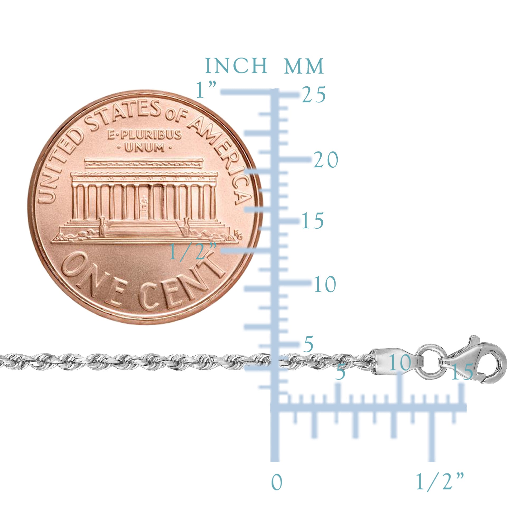 14 k hvitt solid gull diamantskjært taukjedekjede, 2,0 mm fine designersmykker for menn og kvinner