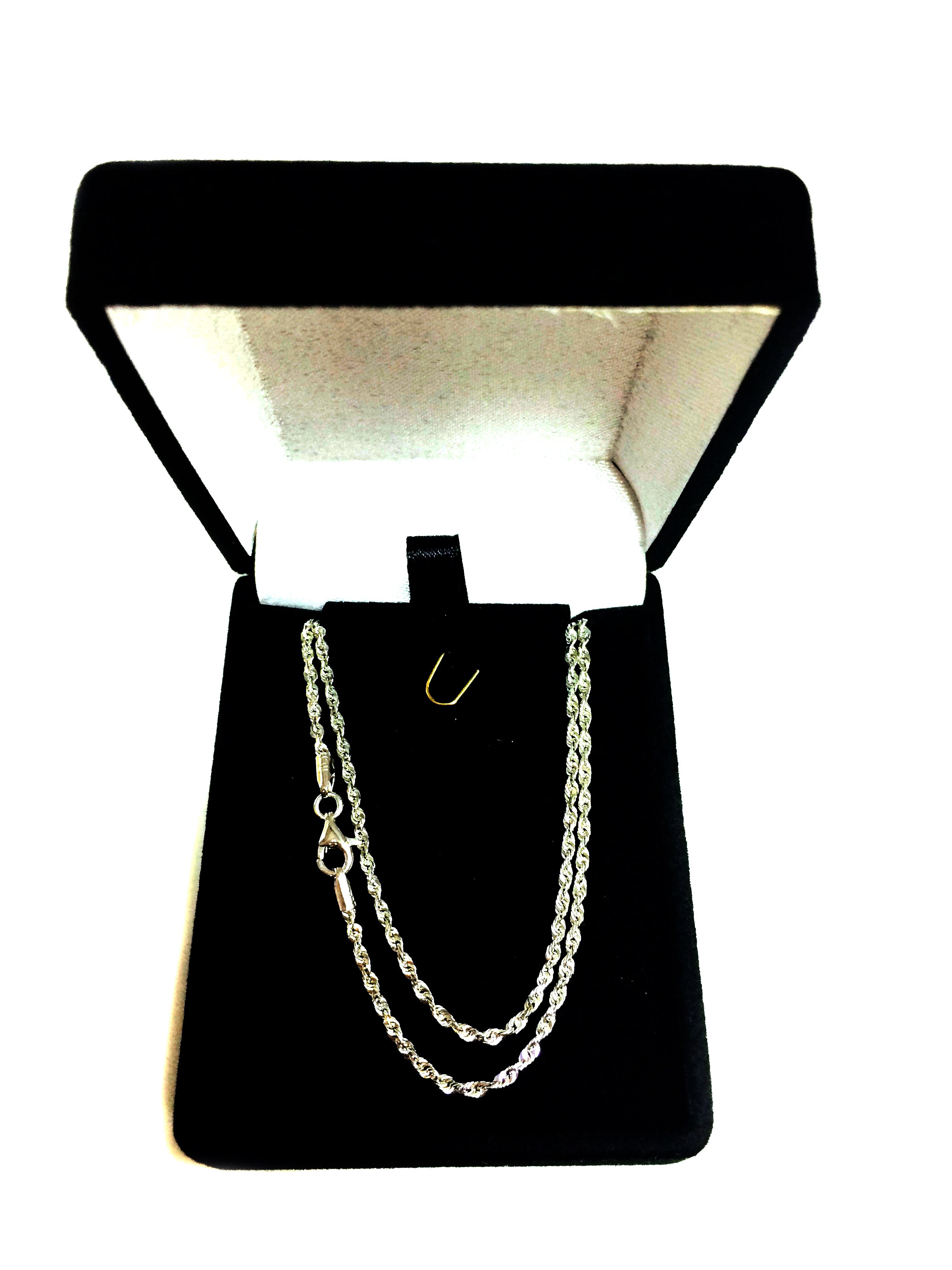 Collar de cadena de cuerda con corte de diamante de oro macizo blanco de 14 quilates, joyería fina de diseño de 2,0 mm para hombres y mujeres