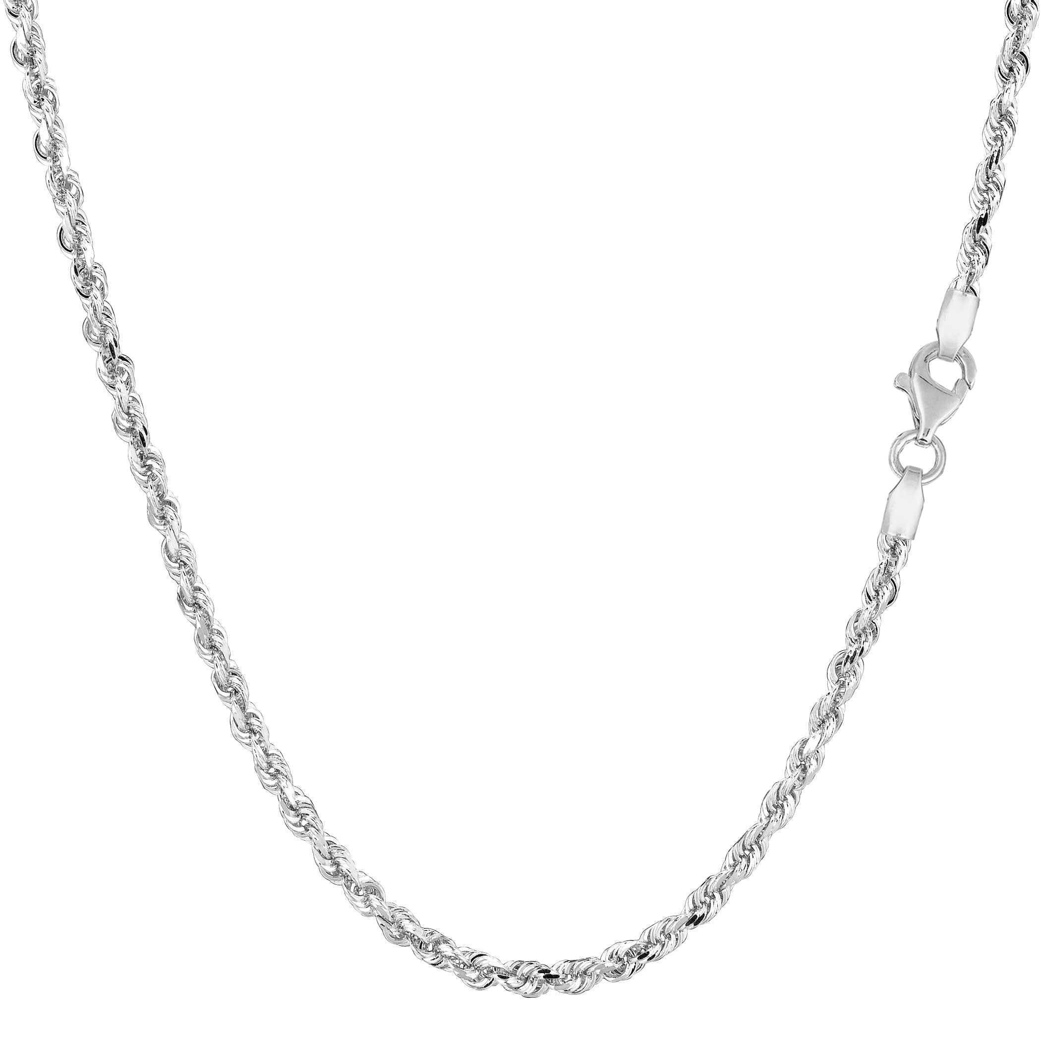 Collar de cadena de cuerda con corte de diamante de oro macizo blanco de 14 quilates, joyería fina de diseño de 2,25 mm para hombres y mujeres