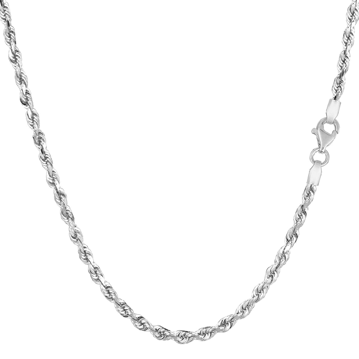 14k White Solid Gold Diamond Cut Rope Chain Necklace, 2.5mm