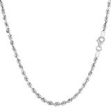 14k White Solid Gold Diamond Cut Rope Chain Necklace, 2.5mm