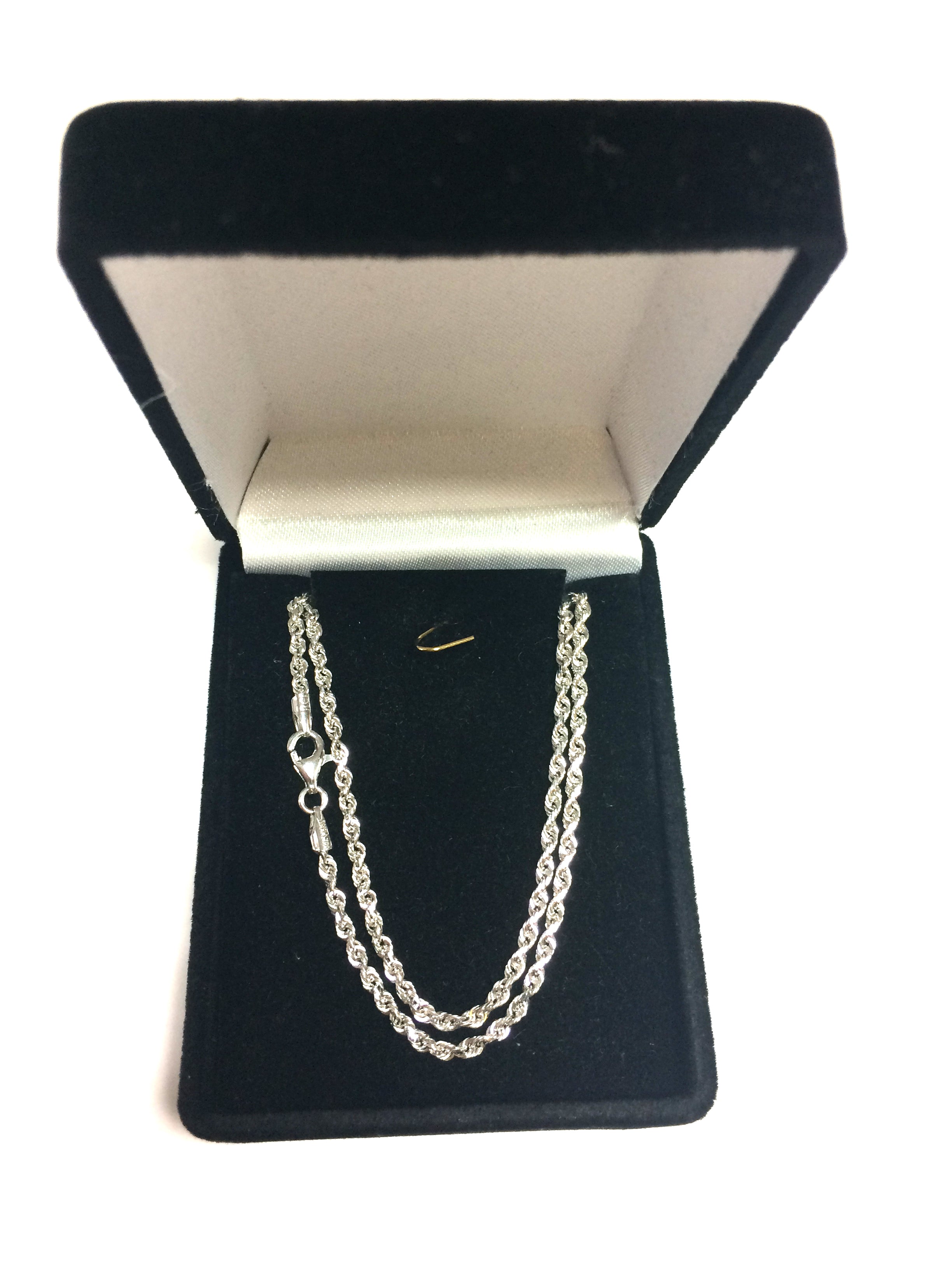 14 k hvidt massivt guld diamantskåret rebkæde halskæde, 2,5 mm fine designersmykker til mænd og kvinder