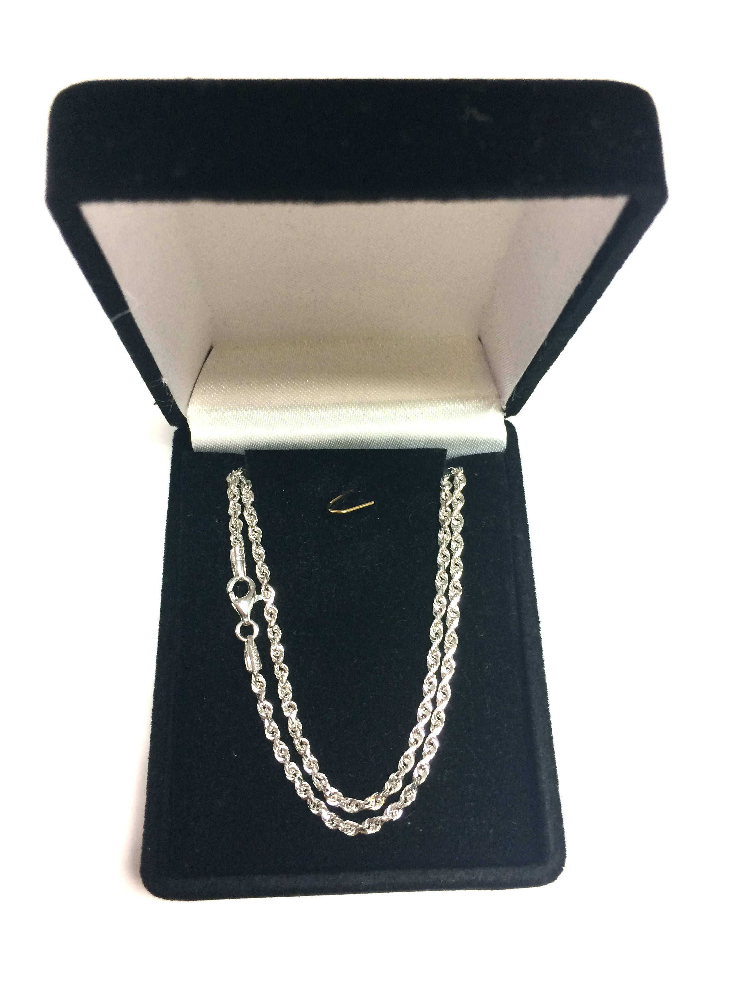 Collar de cadena de cuerda con corte de diamante de oro macizo blanco de 14 quilates, joyería fina de diseño de 2,5 mm para hombres y mujeres