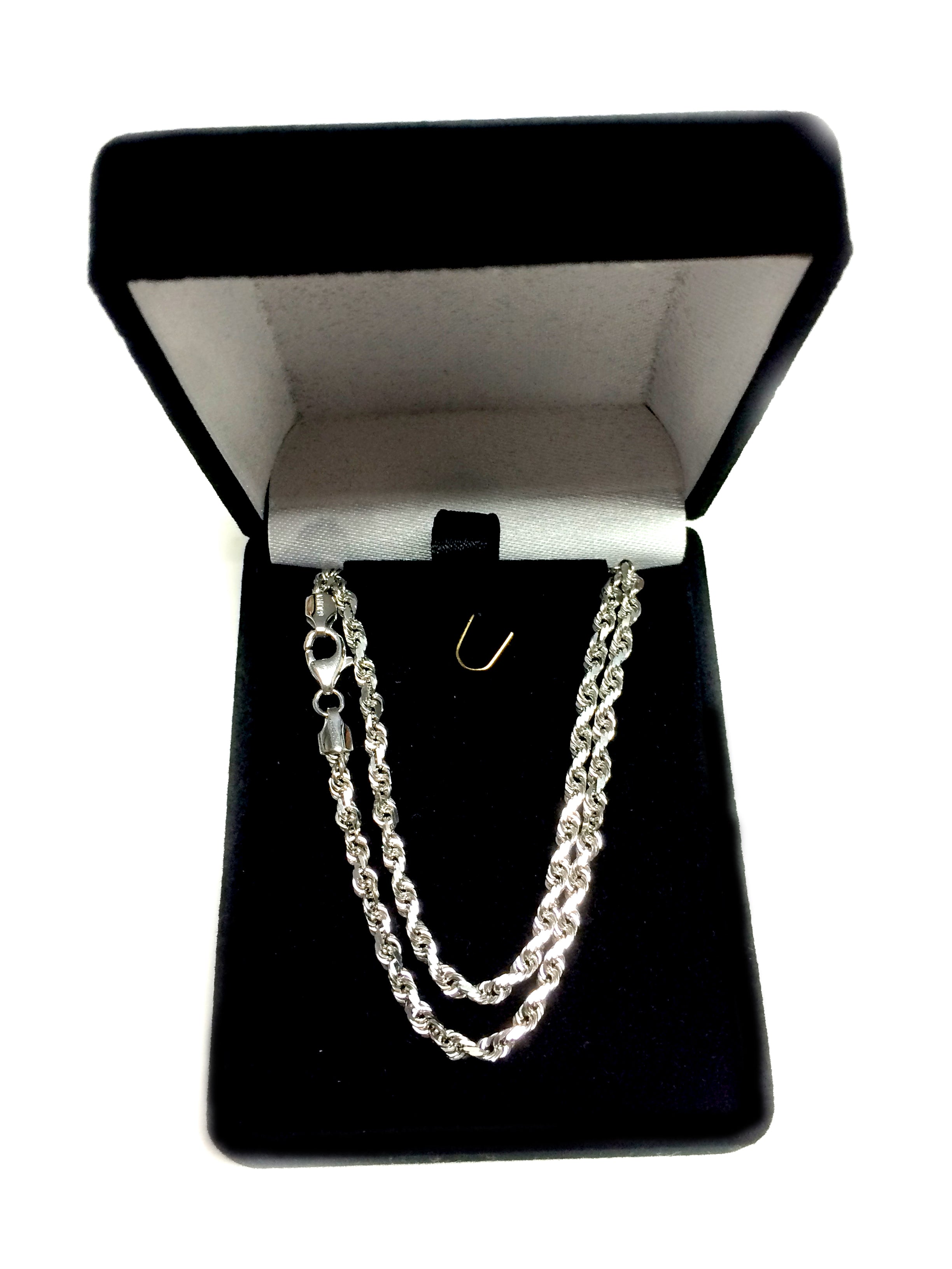 14k White Solid Gold Diamond Cut Rope Chain Necklace, 3mm fine designer jewelry for men and women