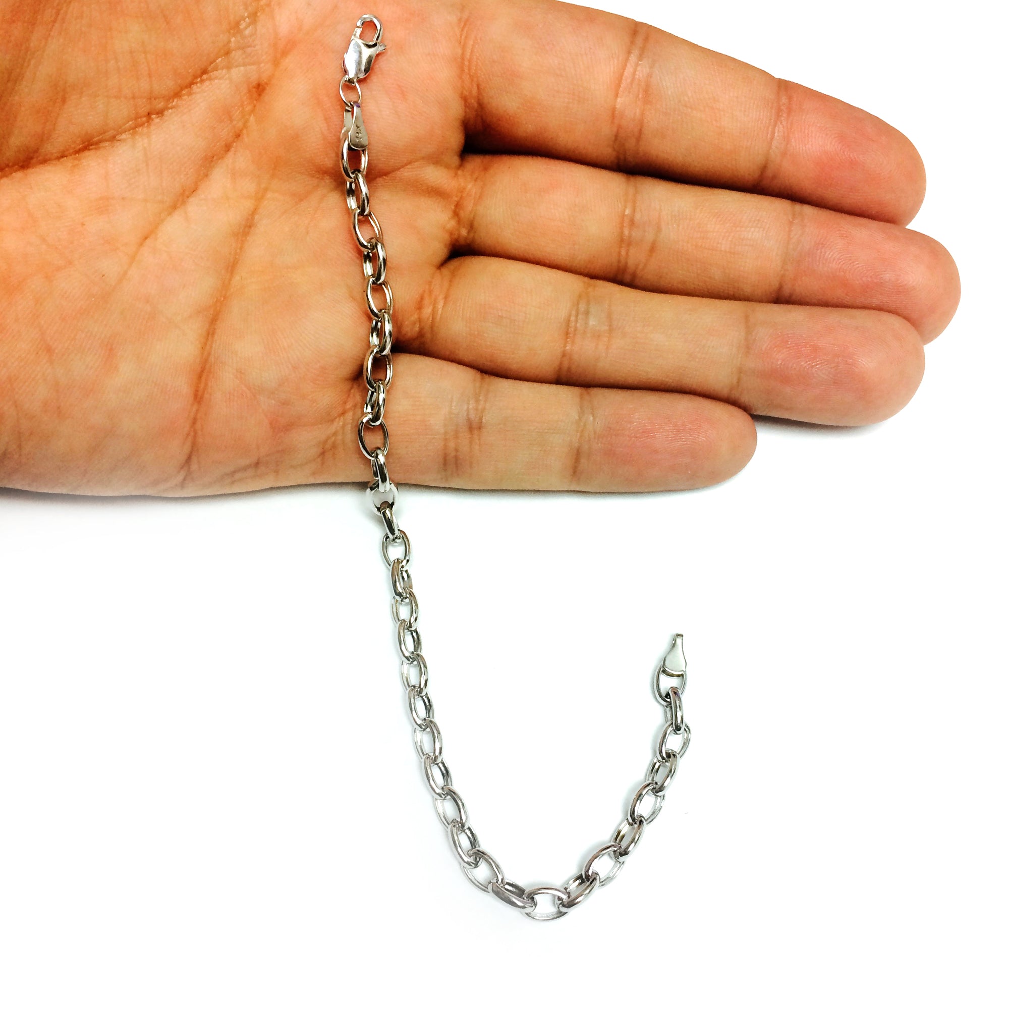 14k White Gold Oval Rolo Link Chain Bracelet, 4.6mm, 7"
