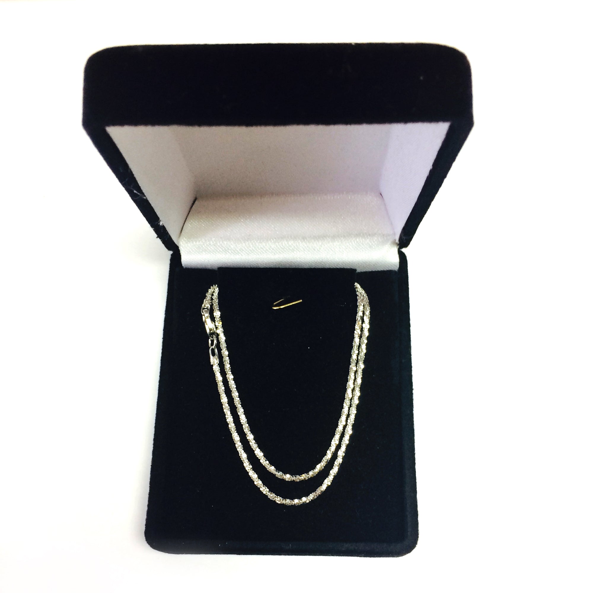 Collar de cadena brillante de oro blanco de 10 quilates, joyería fina de diseño de 1,5 mm para hombres y mujeres