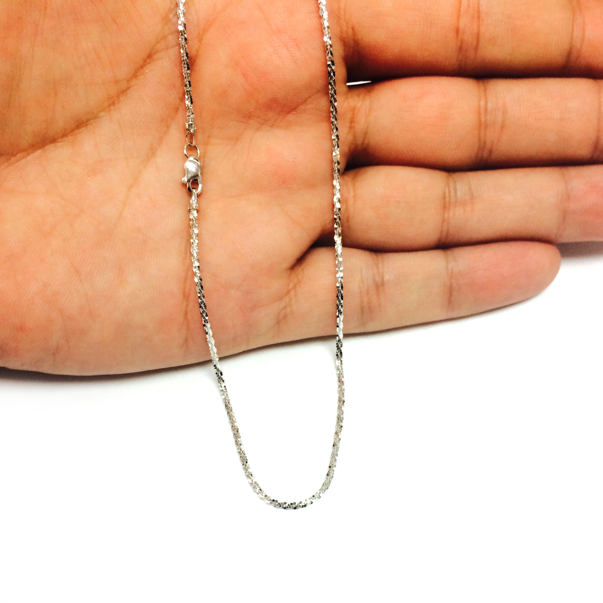 Collar de cadena brillante de oro blanco de 14 k, joyería fina de diseño de 1,5 mm para hombres y mujeres