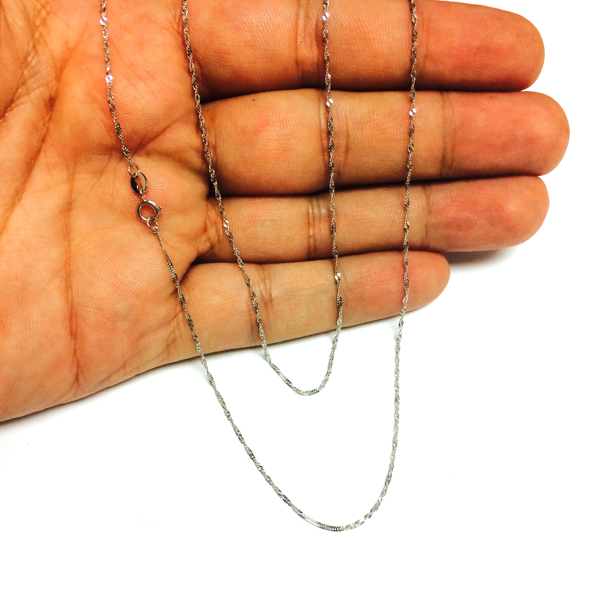 14k vitguld Singapore Chain Halsband, 1,0 mm fina designersmycken för män och kvinnor