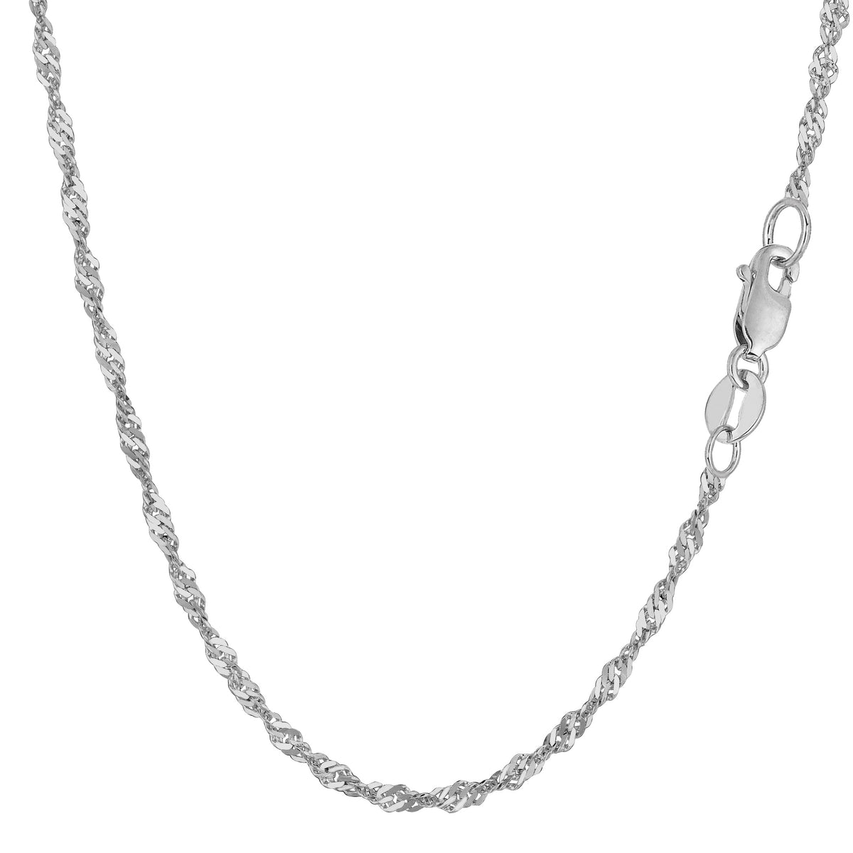 14k White Gold Singapore Chain Necklace, 2.1mm fine designer jewelry for men and women