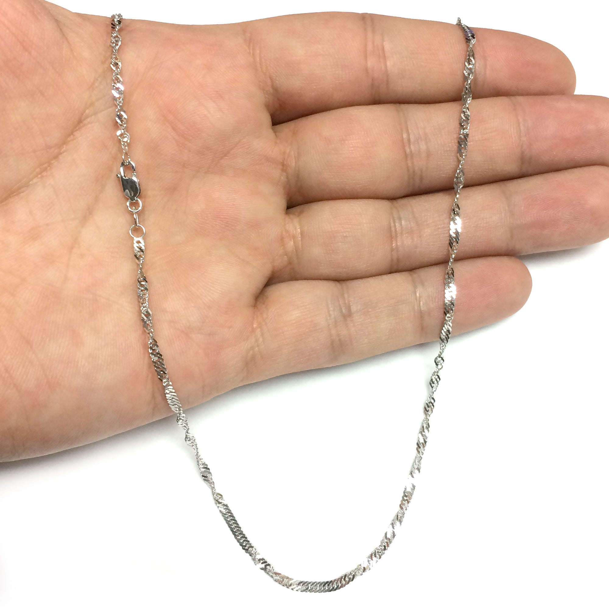 14k vitguld Singapore Chain Halsband, 2,1 mm fina designersmycken för män och kvinnor