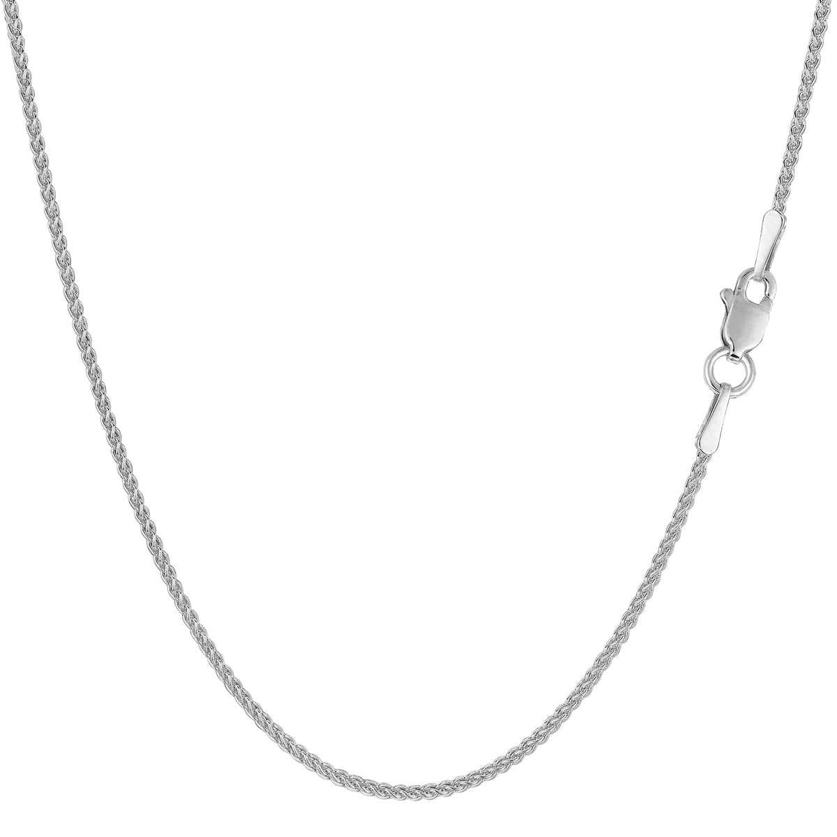 14k White Gold Round Wheat Chain Necklace, 1.2mm fine designer jewelry for men and women