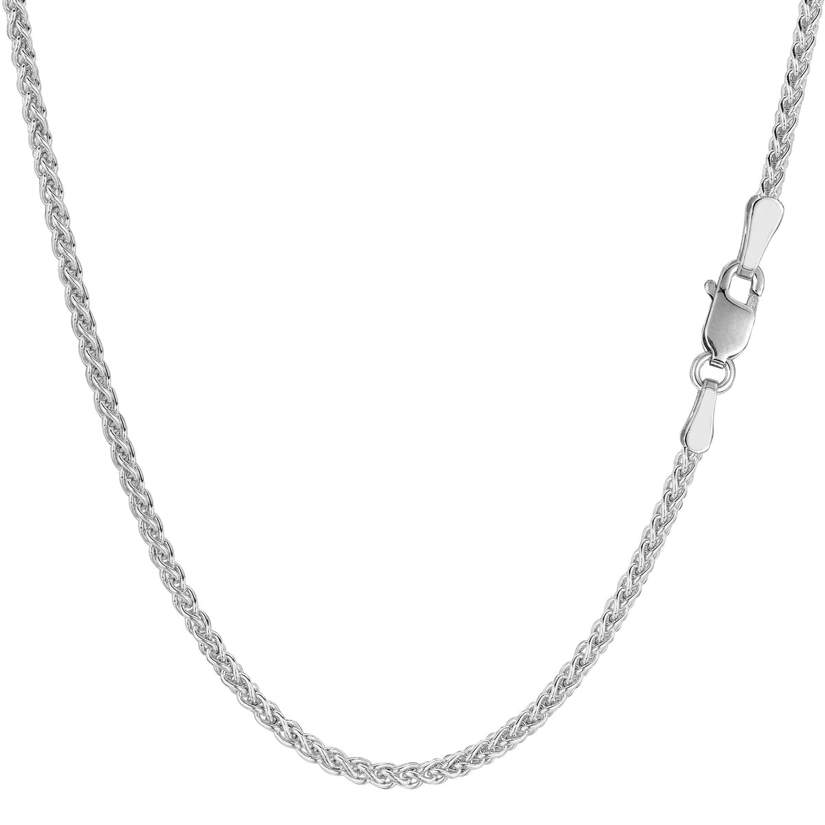 Collar de cadena de trigo redondo de oro blanco de 14 k, joyería fina de diseño de 2,1 mm para hombres y mujeres
