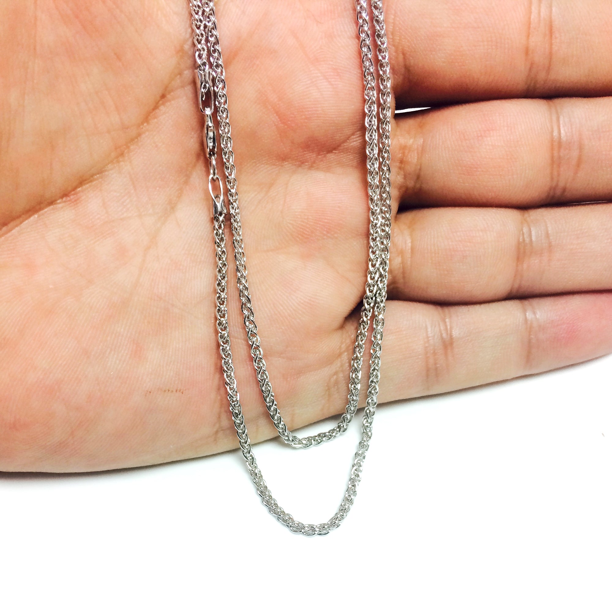 Collar de cadena de trigo redondo de oro blanco de 14 k, joyería fina de diseño de 2,1 mm para hombres y mujeres