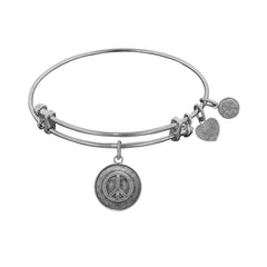 Smooth Finish Brass Peace Symbol Angelica Bangle Bracelet, 7.25"
