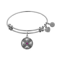 Bracelet jonc Angelica avec pierre de naissance de février en laiton, bijoux de créateur fins de 7,25 pouces pour hommes et femmes