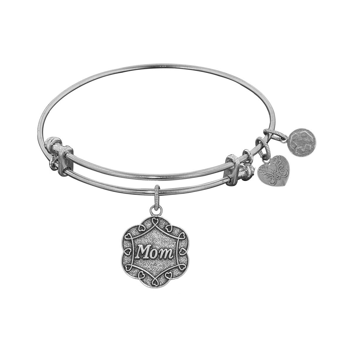 Stipple Finish Brass Mom On 7 Leaf Flower Like Charm Angelica Bangle Bracelet, 7.25" fine designer jewelry for men and women