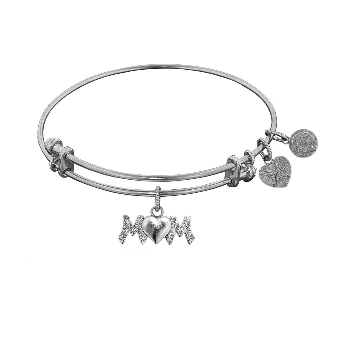 Stipple Finish Brass MOM-Heart Charms Angelica Bangle Bracelet, 7.25