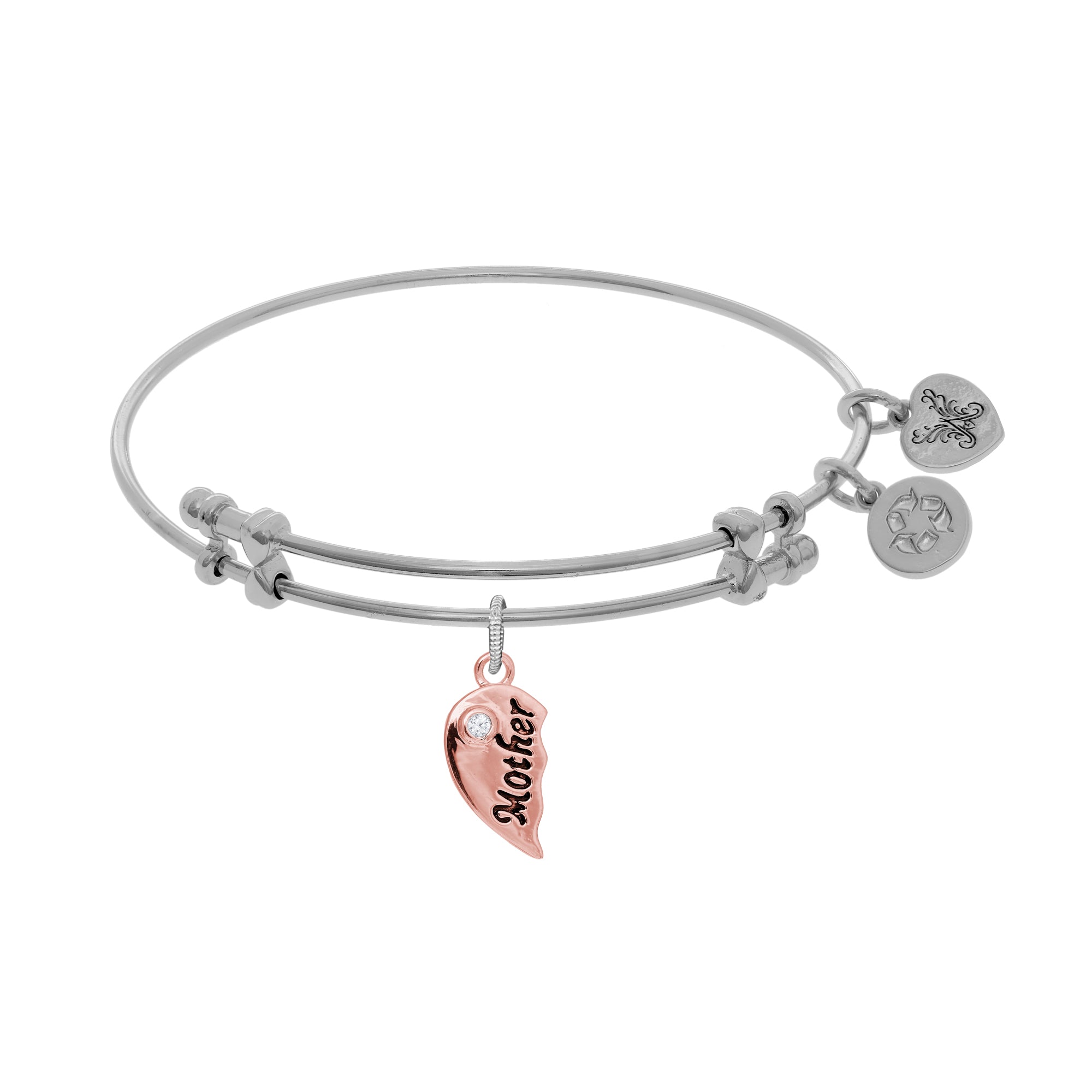 Mother And Daughter Matching Heart Charm Expandable Bangle Bracelet, 7.25" fine designer jewelry for men and women