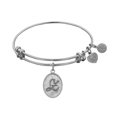 White Brass Initial Letter Angelica Bangle Bracelet, 7.25"