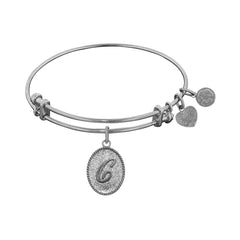 White Brass Initial Letter Angelica Bangle Bracelet, 7.25"