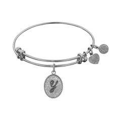 White Brass Initial Letter Angelica Bangle Bracelet, 7.25"
