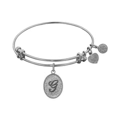 White Brass Initial Letter Angelica Bangle Bracelet, 7.25"
