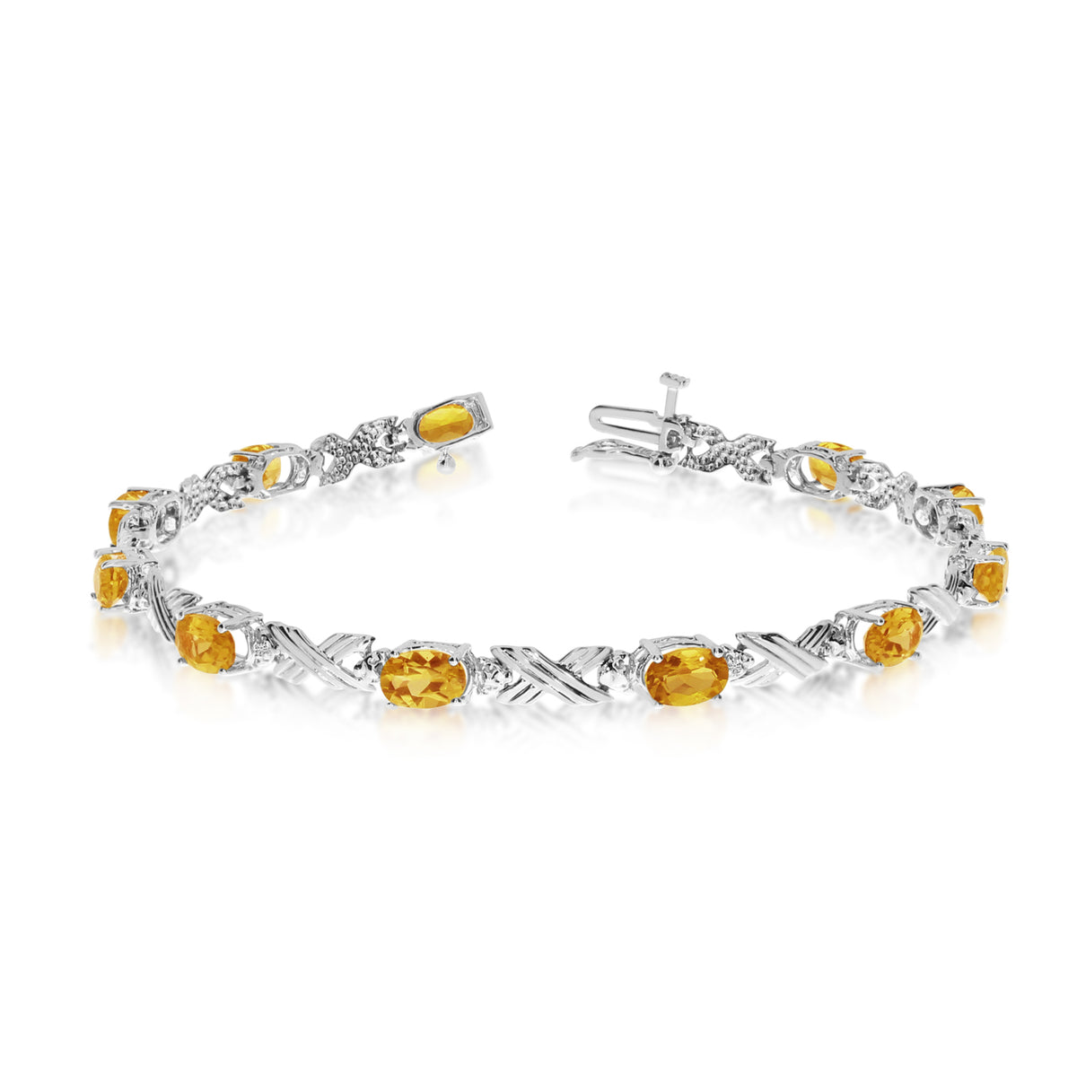 10K White Gold Oval Citrine Stones And Diamonds Tennis Bracelet, 7" fine designer jewelry for men and women