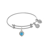 March Heart Shape CZ Birthstone Charm Adjustable Bangle Girls Bracelet