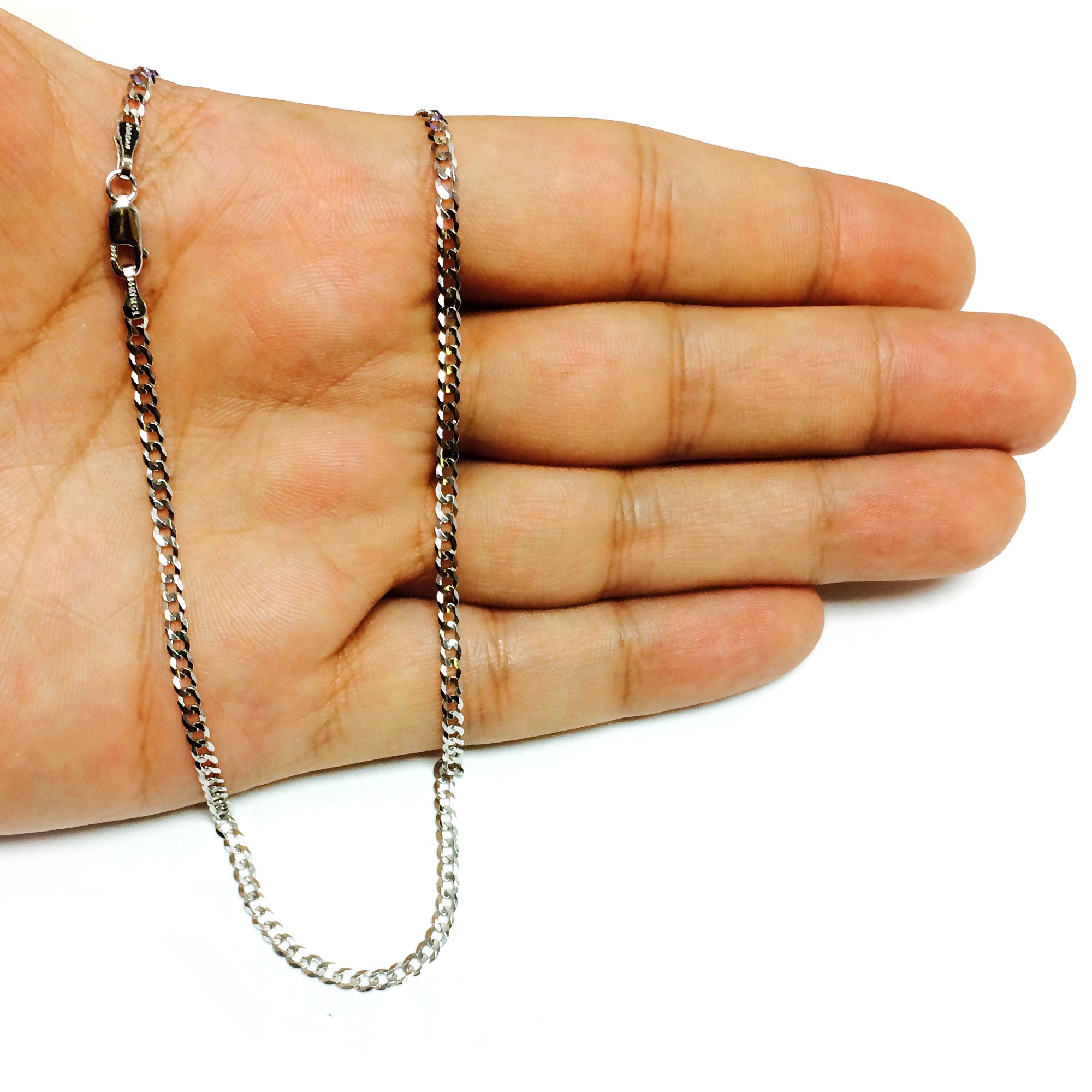 Collar de cadena curva cómoda de oro blanco de 14 k, joyería fina de diseño de 2,7 mm para hombres y mujeres