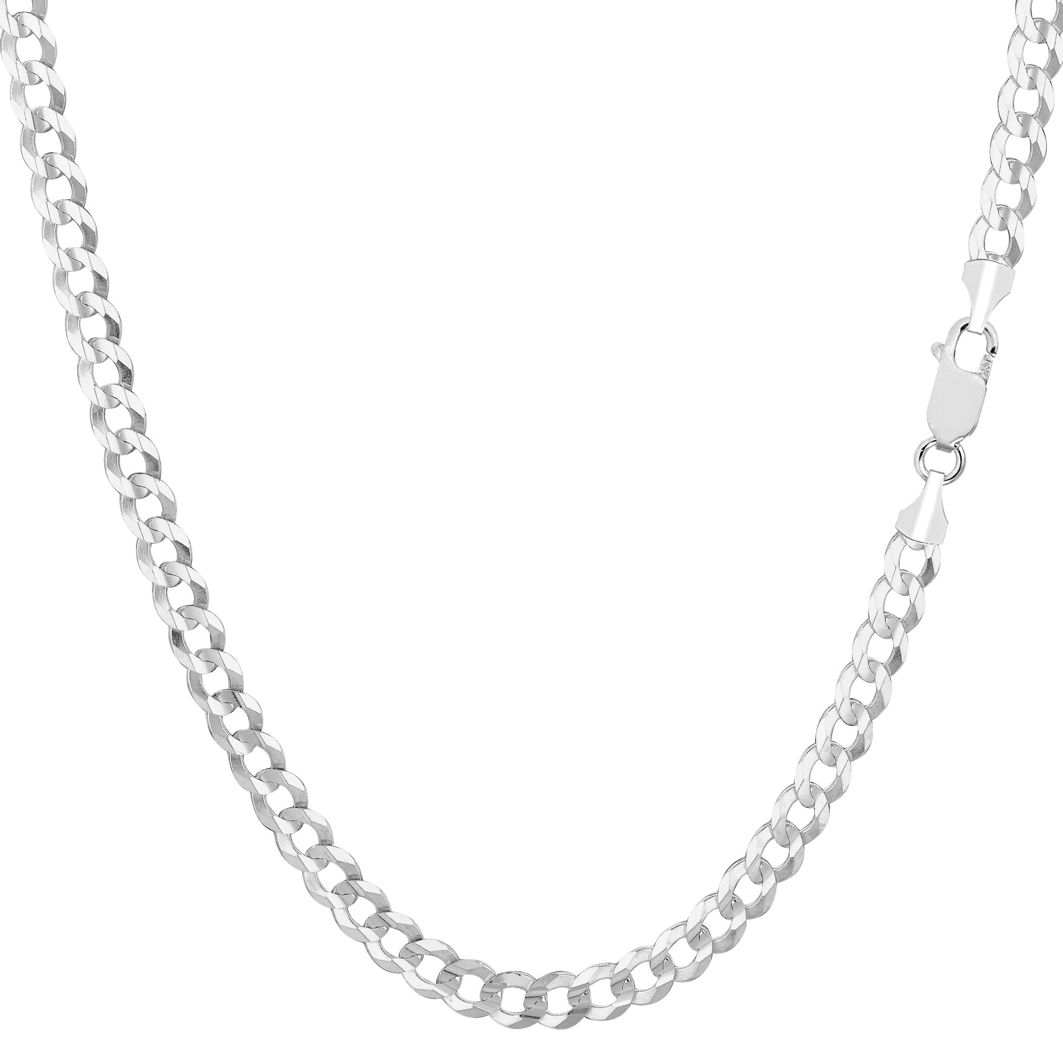 14k White Solid Gold Comfort Curb Chain Bracelet, 3.6mm, 7"
