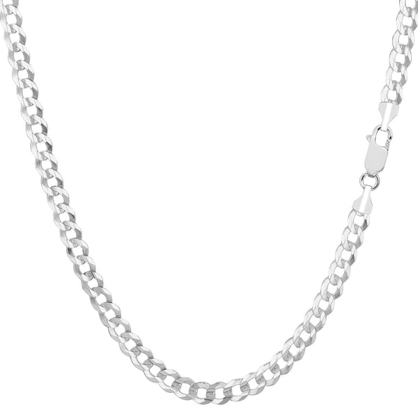 14k White Solid Gold Comfort Curb Chain Bracelet, 3.6mm, 7"