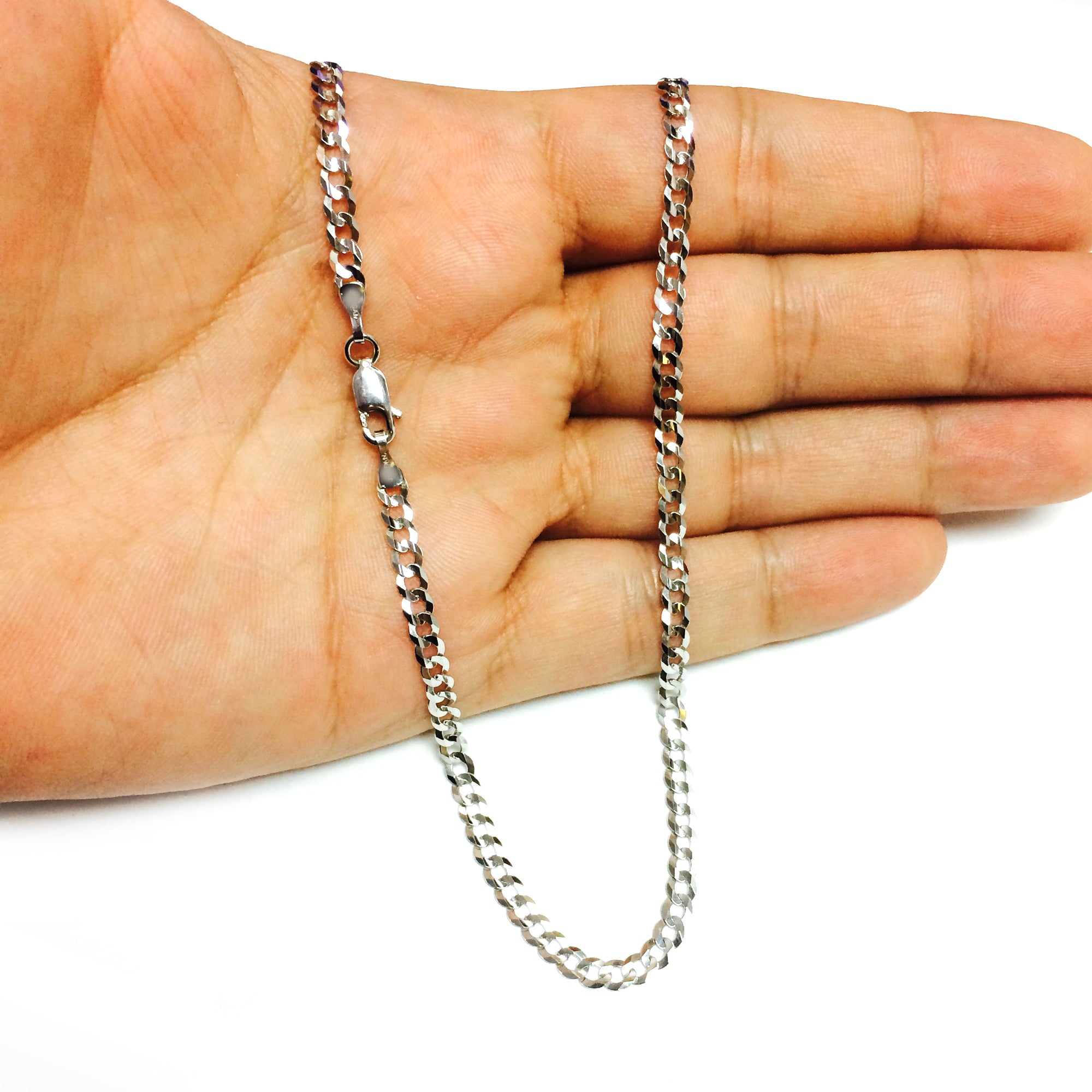 14k vitguld Comfort Curb Chain Halsband, 3,6 mm fina designersmycken för män och kvinnor