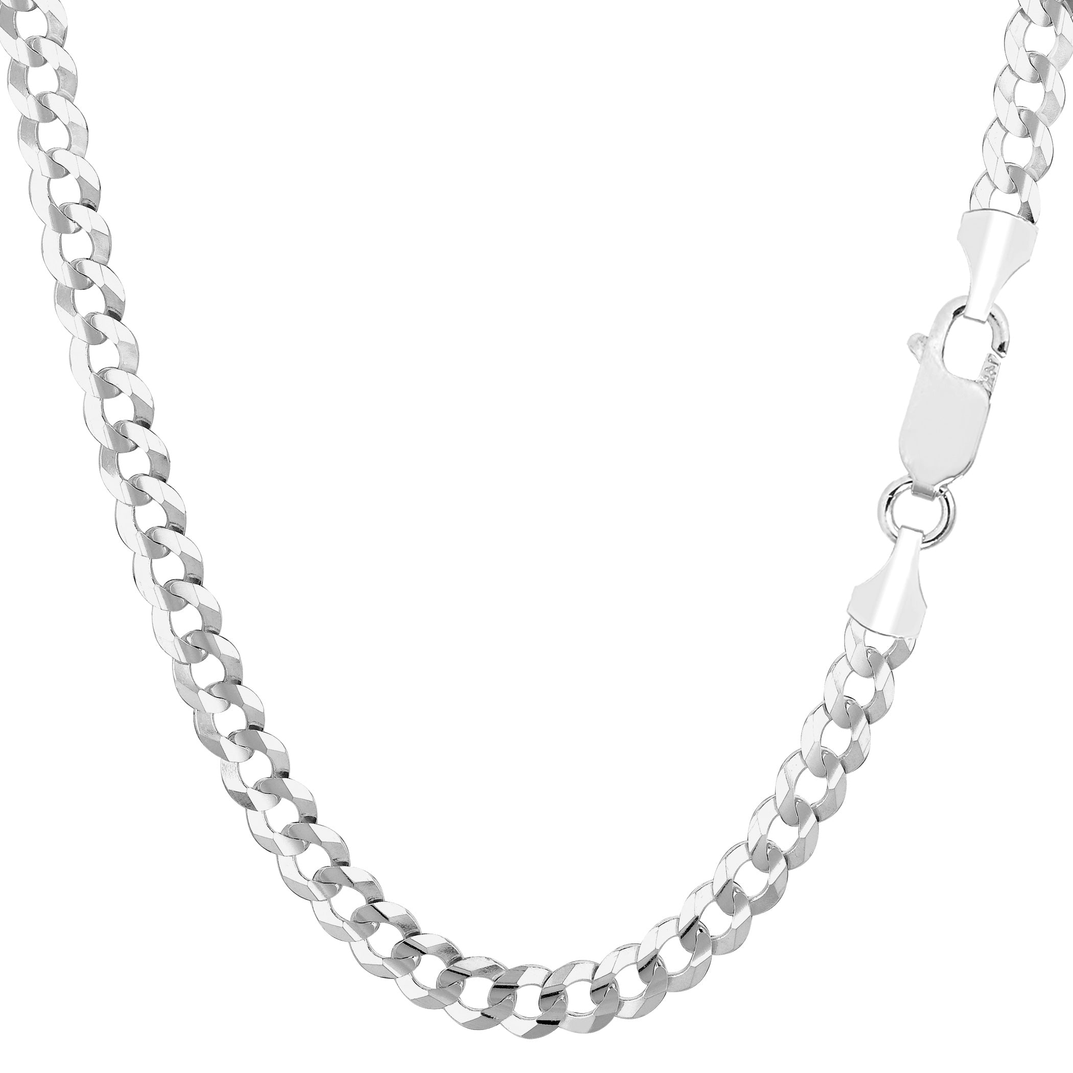 14 k vitguld Comfort Curb Chain Halsband, 4,7 mm fina designersmycken för män och kvinnor