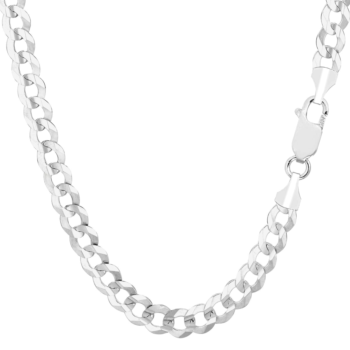 14k White Solid Comfort Curb Chain Bracelet, 5.7mm, 8.5"
