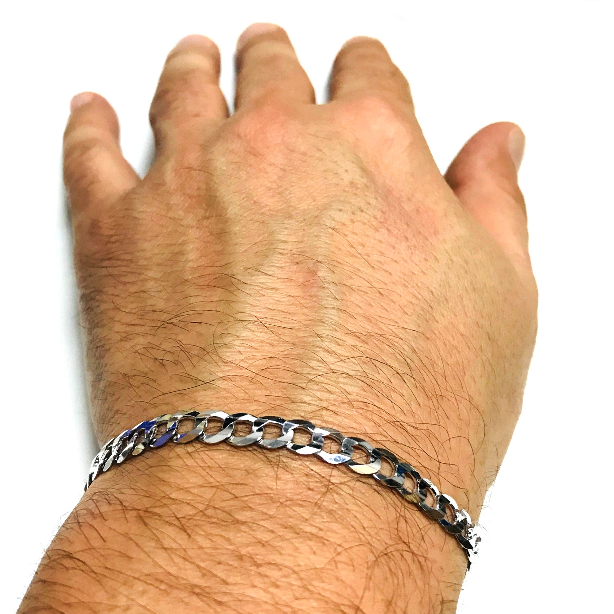 14k White Solid Comfort Curb Chain Bracelet, 5.7mm, 8.5"