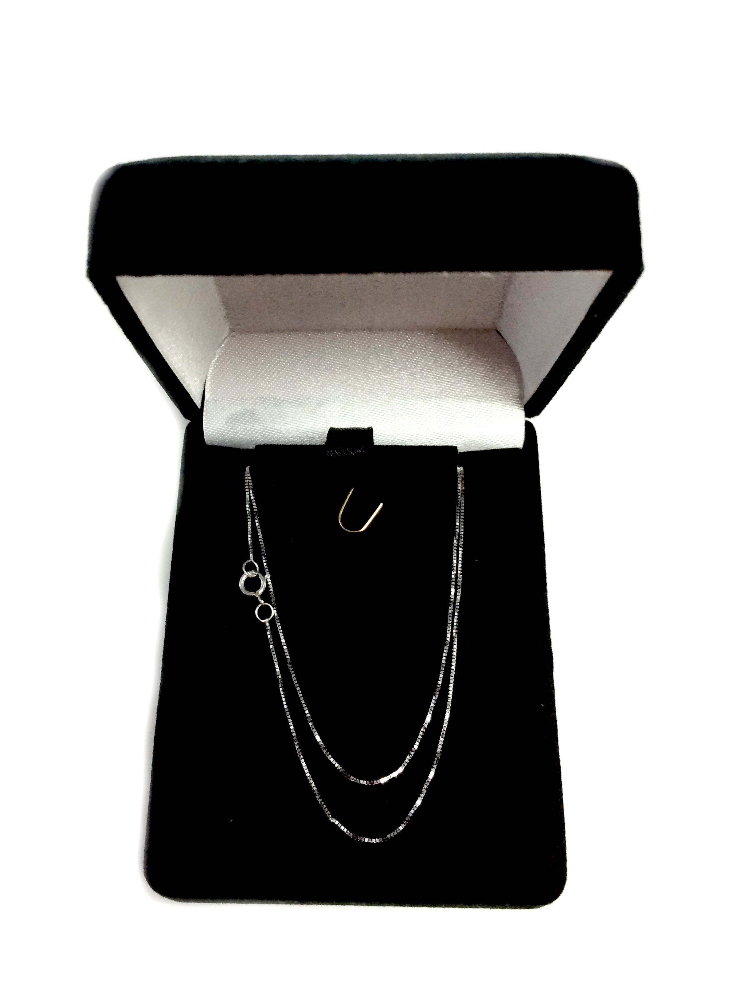 Collar de cadena con caja de espejo de oro macizo blanco de 14 quilates, joyería fina de diseño de 0,45 mm para hombres y mujeres