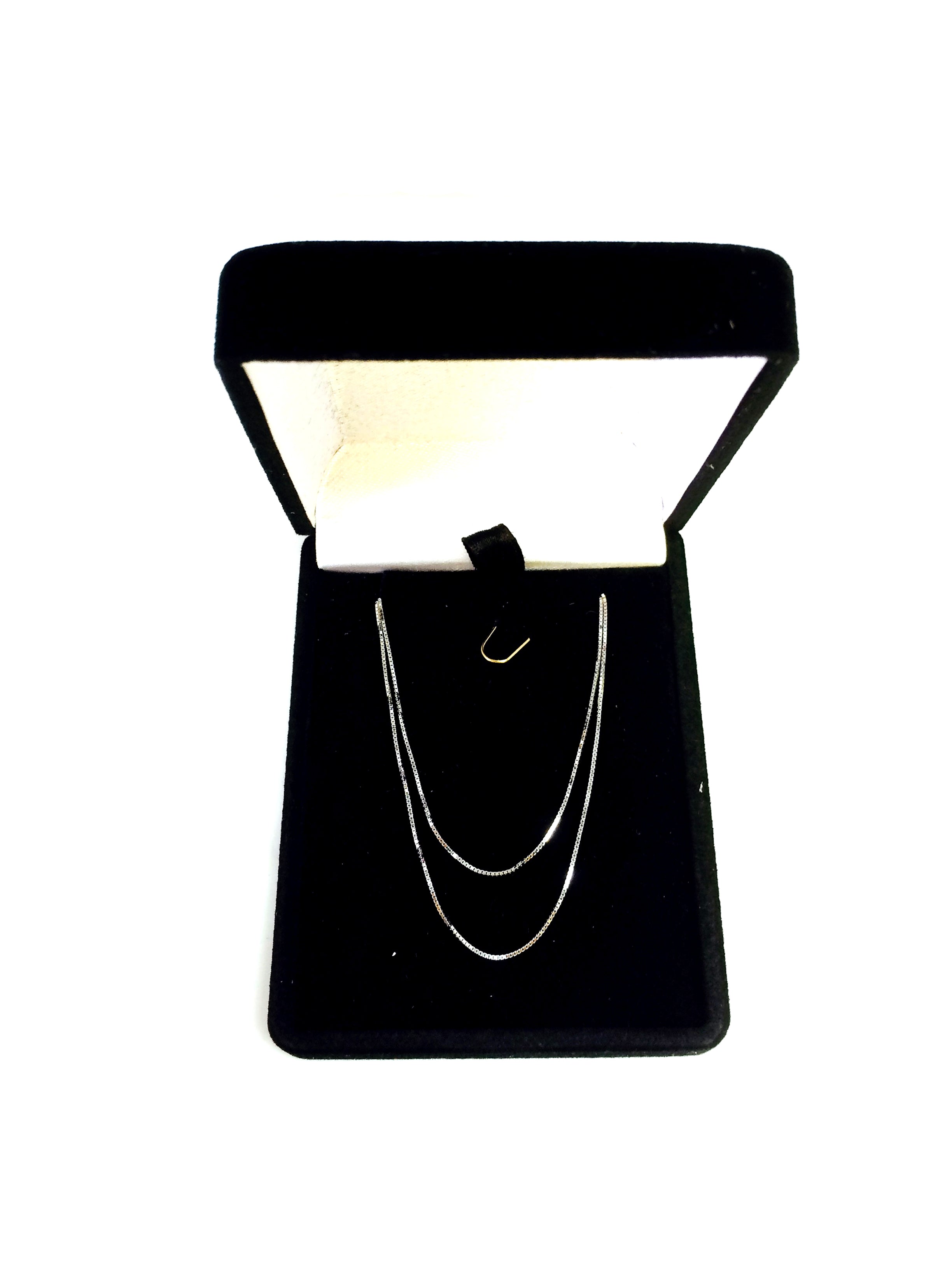 Collar de cadena con caja de espejo de oro macizo blanco de 14 quilates, joyería fina de diseño de 0,6 mm para hombres y mujeres