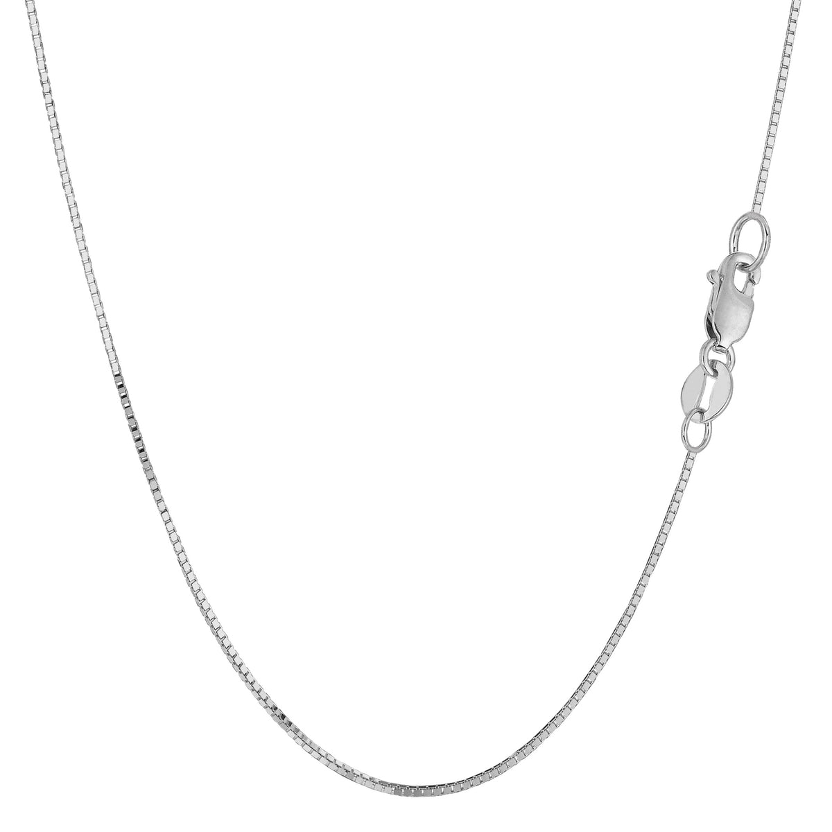 14k White Solid Gold Mirror Box Chain Necklace, 0.7mm fine designer jewelry for men and women