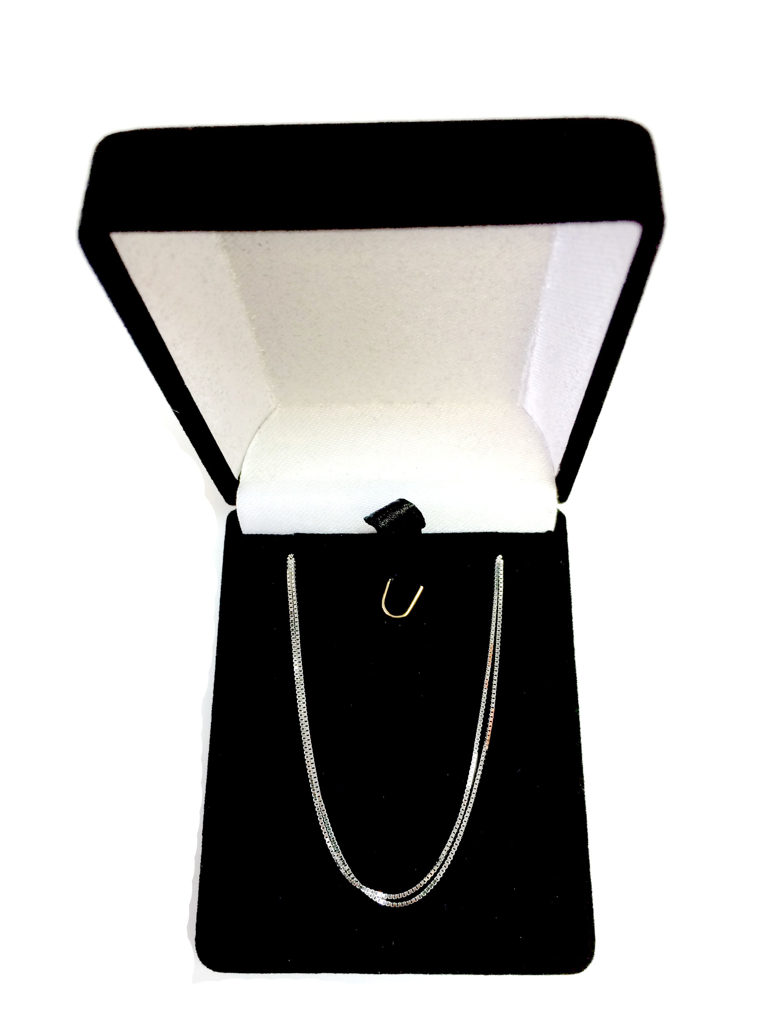 Collar de cadena con caja de espejo de oro macizo blanco de 14 quilates, joyería fina de diseño de 0,7 mm para hombres y mujeres