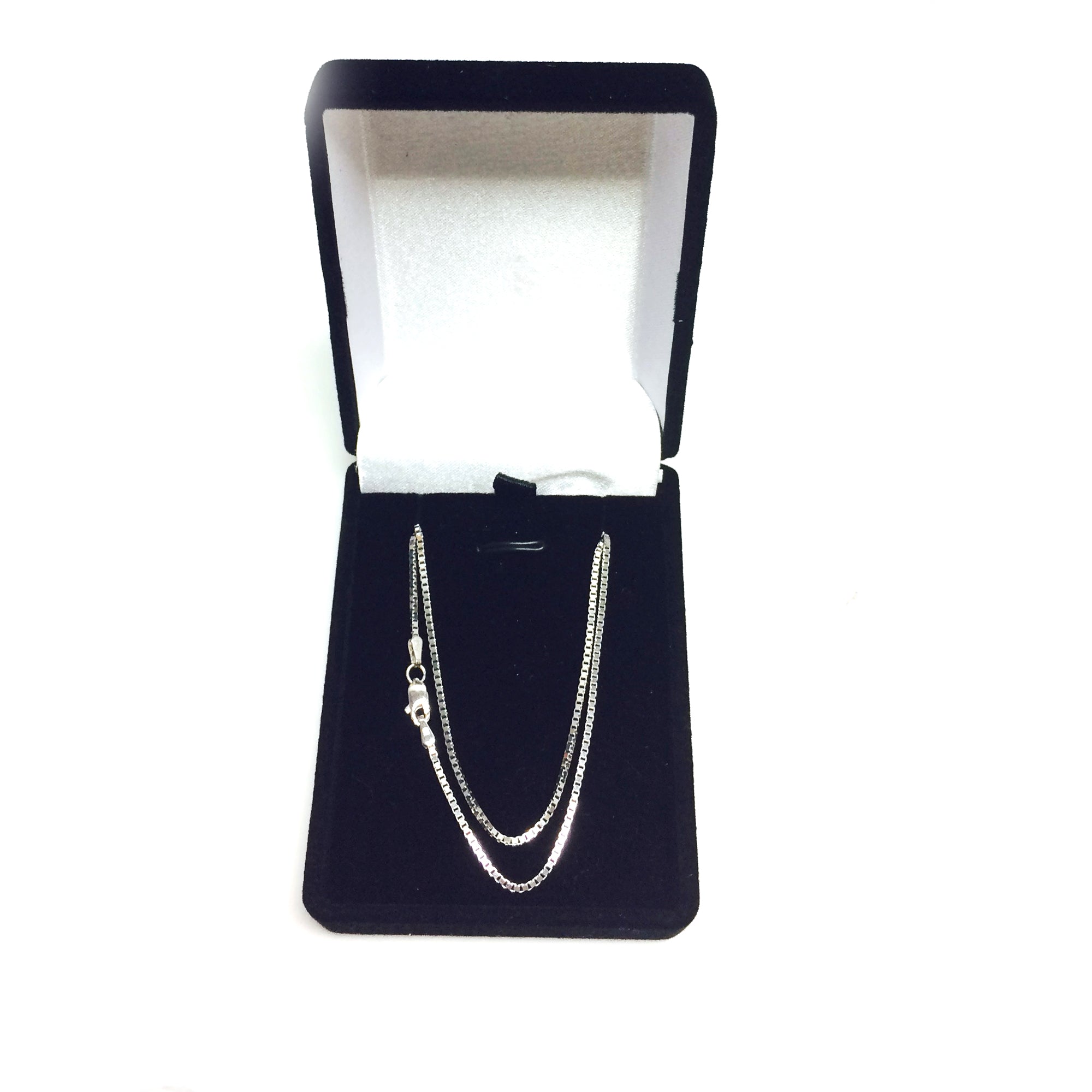 14k White Solid Gold Mirror Box Chain Necklace, 1.2mm