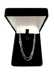 Collar de cadena con caja de espejo de oro macizo blanco de 14 quilates, joyería fina de diseño de 1,4 mm para hombres y mujeres
