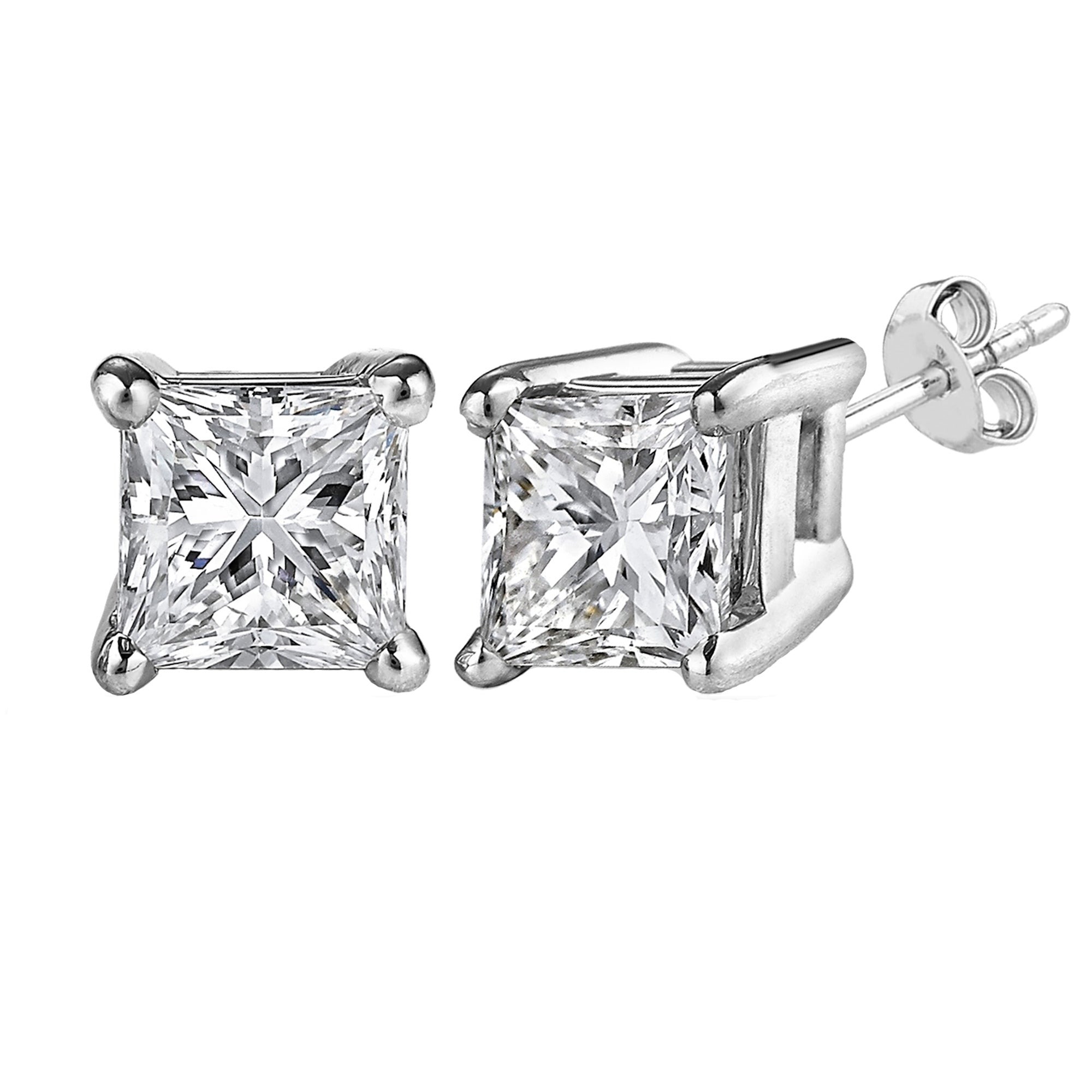 14k White Gold Princess Cut White Cubic Zirconia Stud Earrings fine designer jewelry for men and women