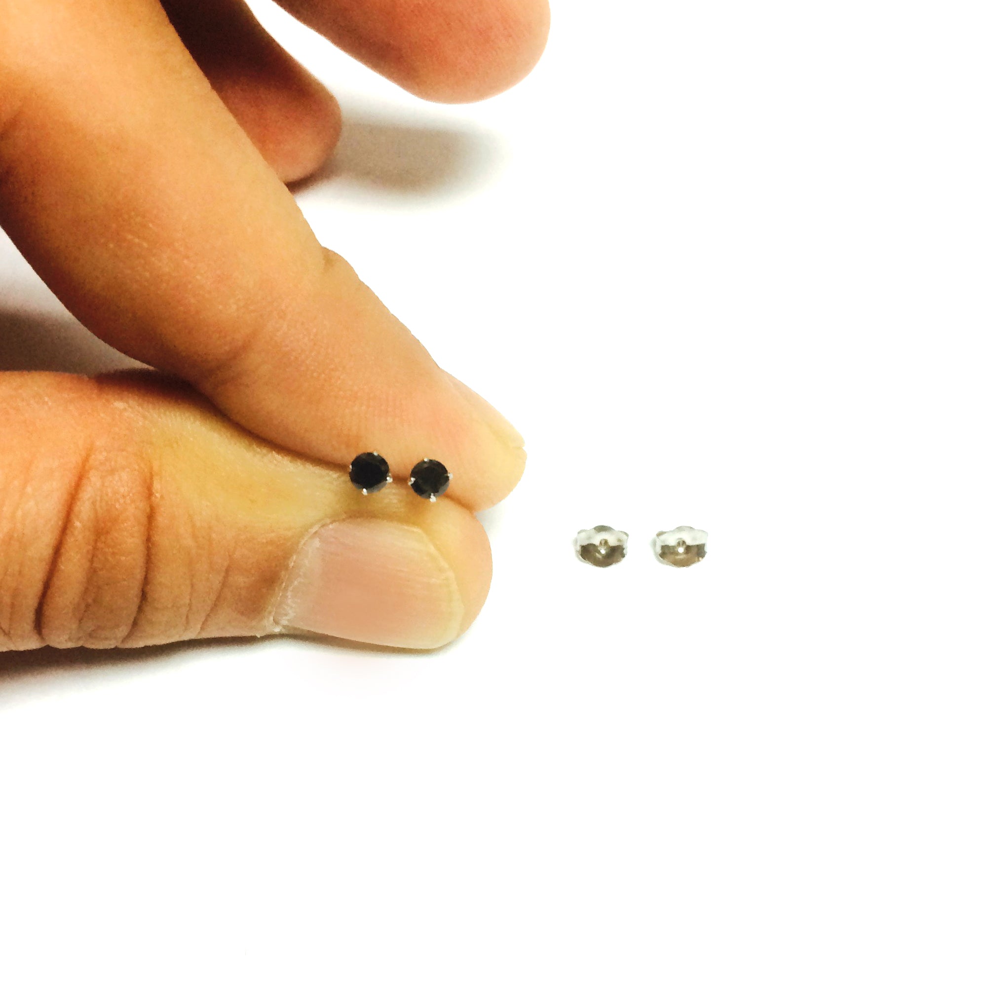 14k White Gold Round Black Cubic Zirconia Stud Earrings fine designer jewelry for men and women