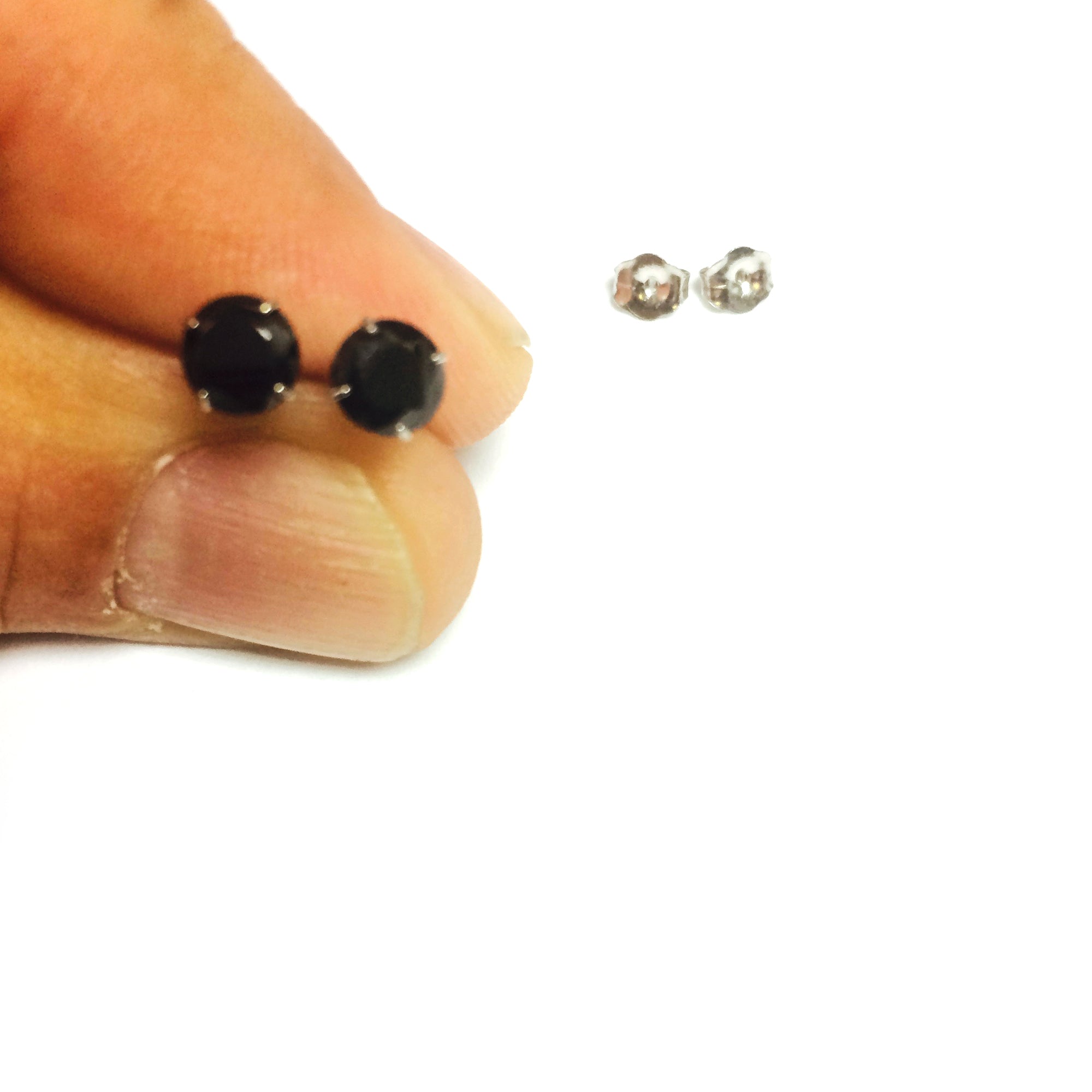 14k White Gold Round Black Cubic Zirconia Stud Earrings fine designer jewelry for men and women