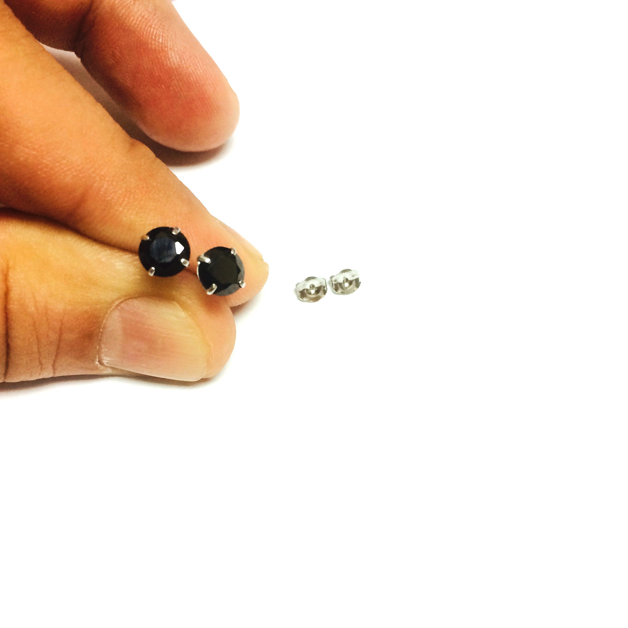 14k White Gold Round Black Cubic Zirconia Stud Earrings fine designer jewelry for men and women