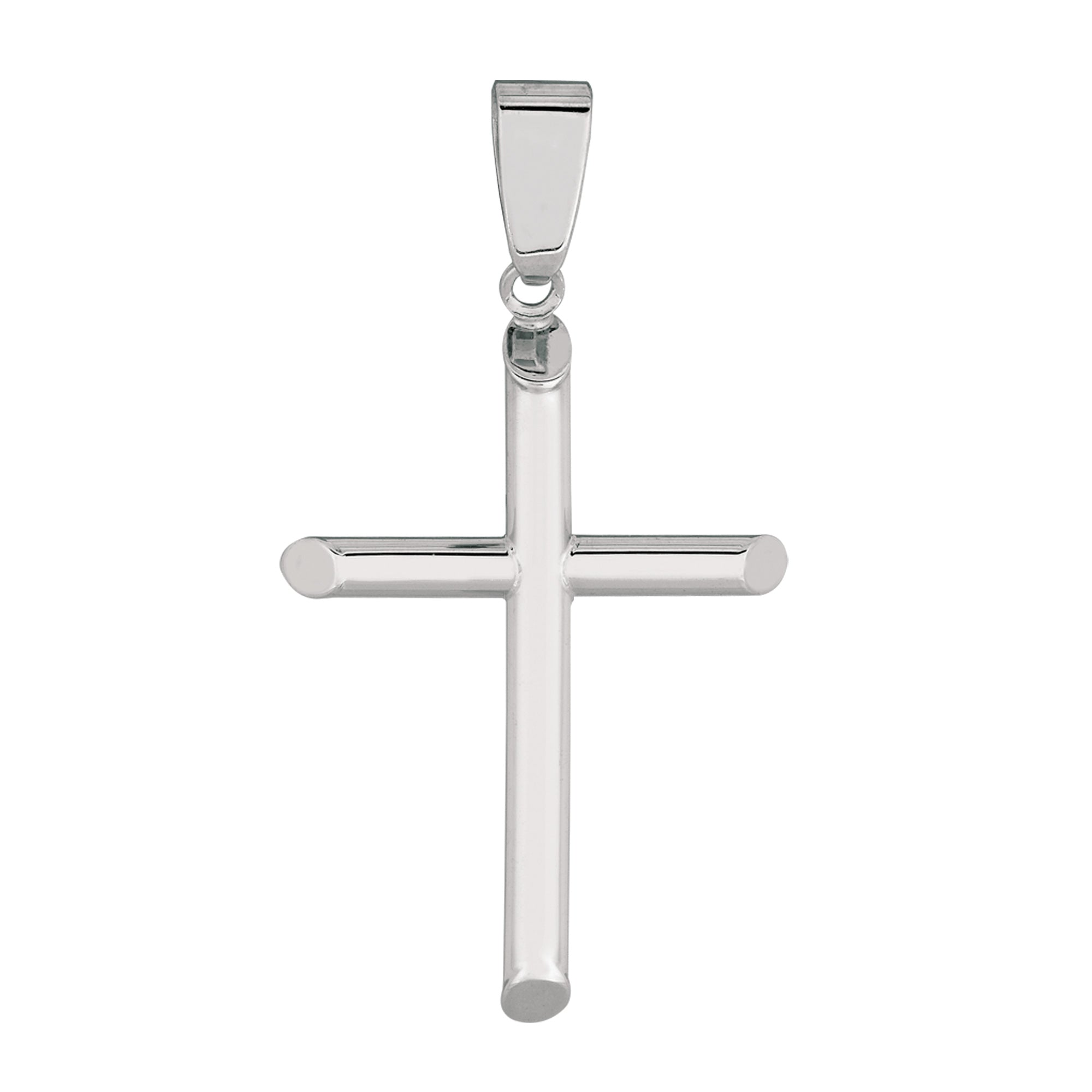 14k White Gold Shiny Round Tube Cross Pendant fine designer jewelry for men and women