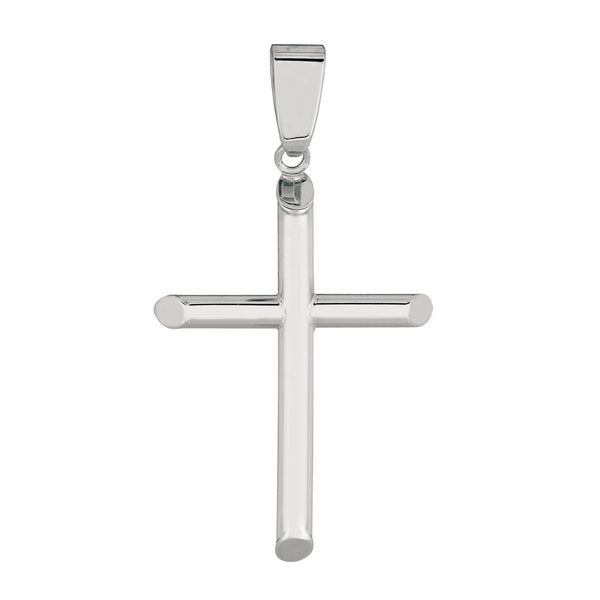 14k White Gold Shiny Round Tube Cross Pendant