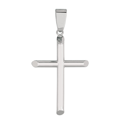 14k White Gold Shiny Round Tube Cross Pendant